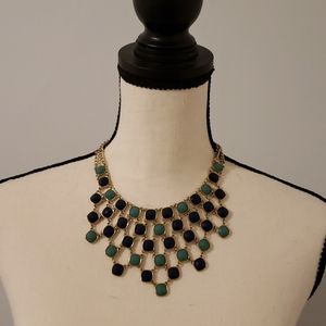 Blue green bib necklace